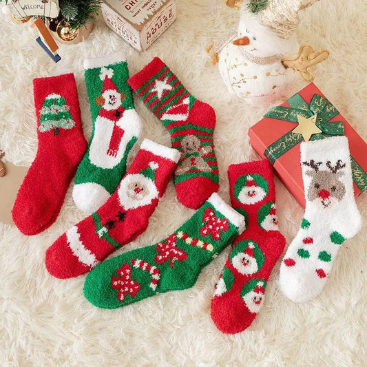 Fleece Cartoon Cute Red Long Gift Socks