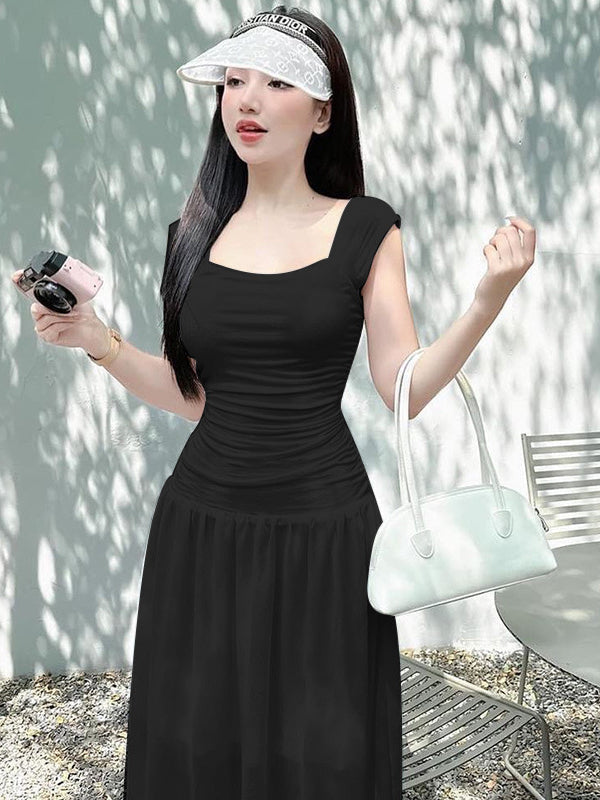 Scoop Neck Bodycon Maxi Dress In Black Black Long Maxi Dress