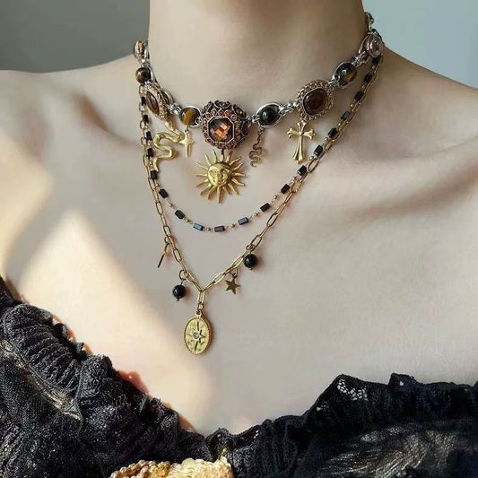 Double Layer Sunflower Cross Snake NeckLace