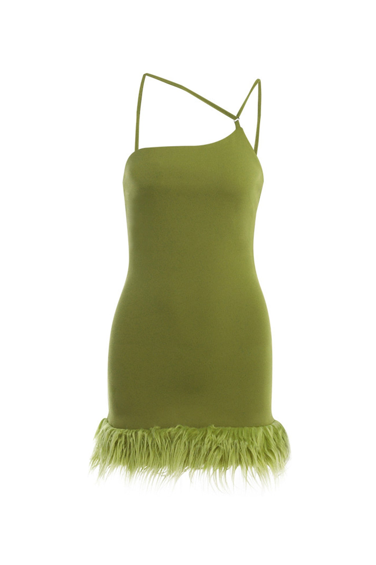 Asymmetrical Fuzzy Hem Mini Dress Dresses
