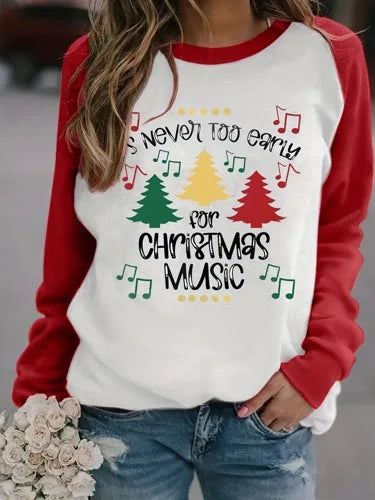 Casual Printed Long Sleeve Christmas Hoodie For Plus Size Women Red / 1Xl Hoodies-L