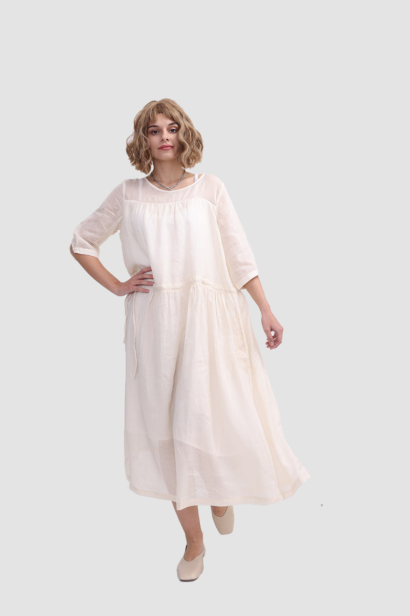 Ramona Dress In Ramie Fabric Midi Dresses