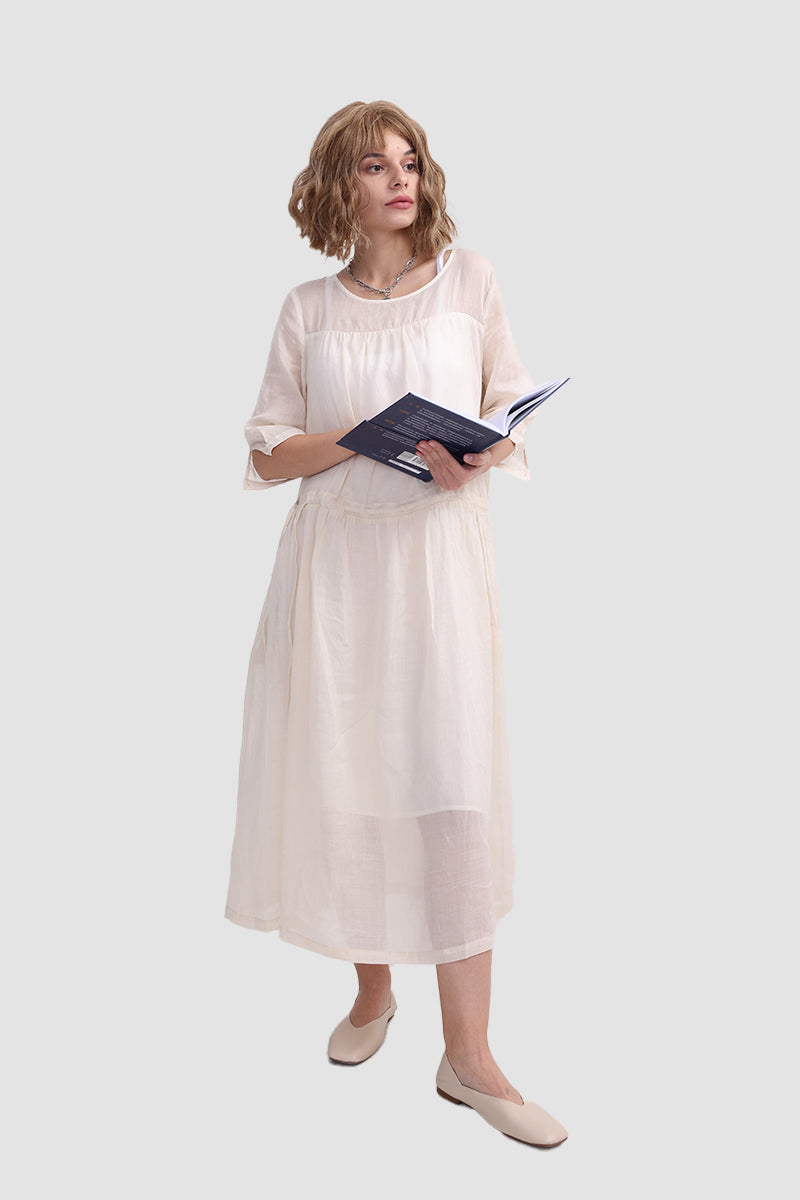 Ramona Dress In Ramie Fabric Midi Dresses