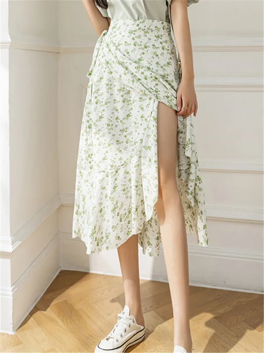 Jupe trapèze bohème vintage à imprimé floral, été et printemps