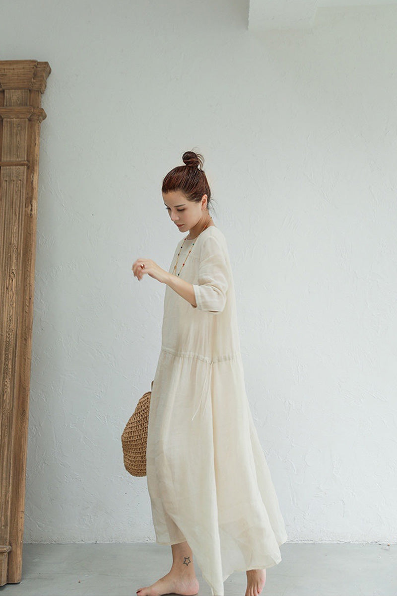 Ramona Dress In Ramie Fabric Midi Dresses