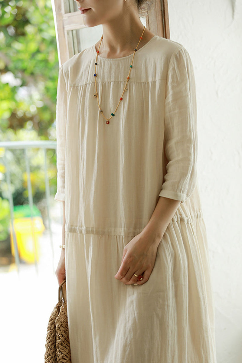 Ramona Dress In Ramie Fabric Midi Dresses