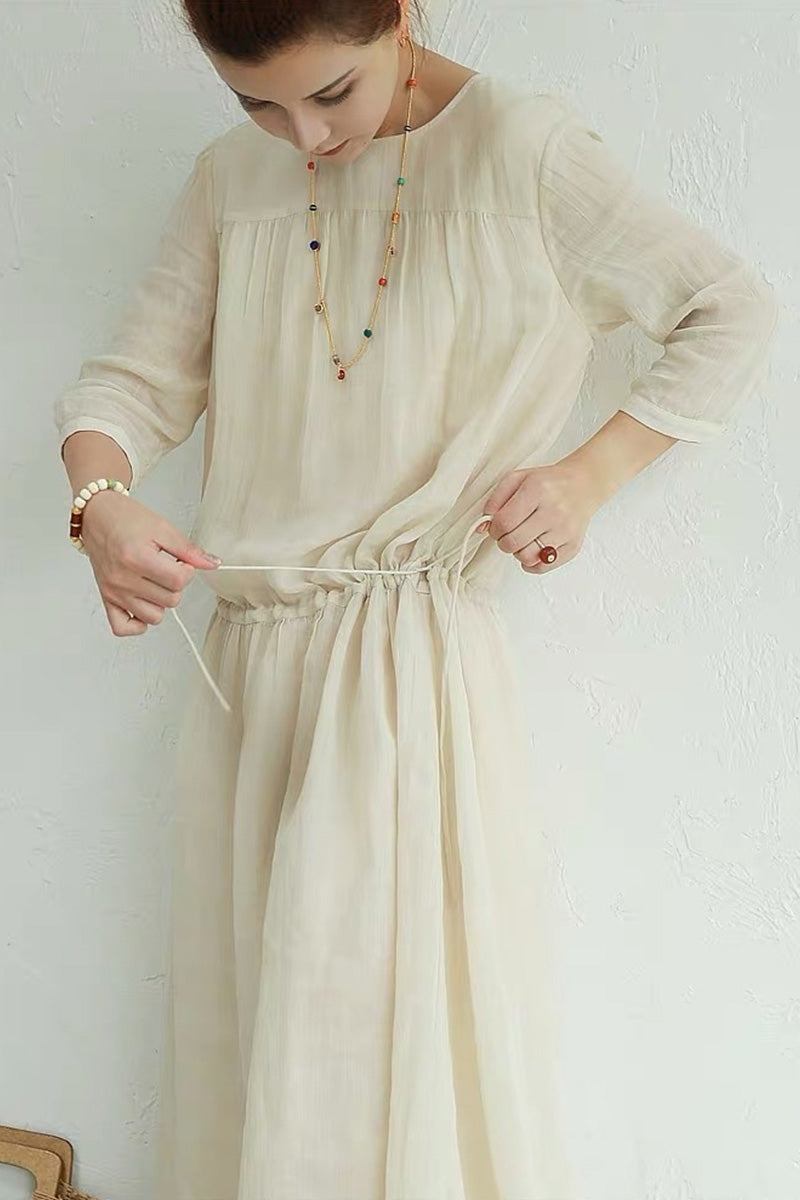 Ramona Dress In Ramie Fabric Midi Dresses