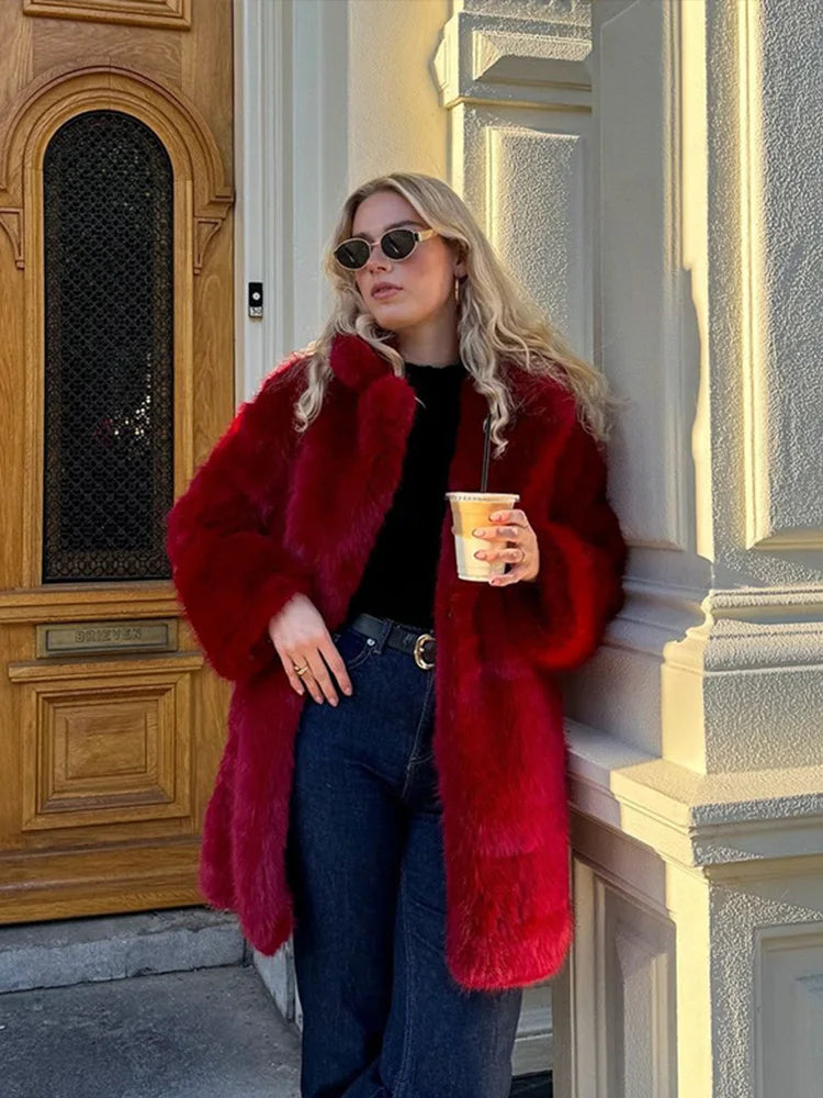 Retro Red Faux Fur Coat / S Coats-241208