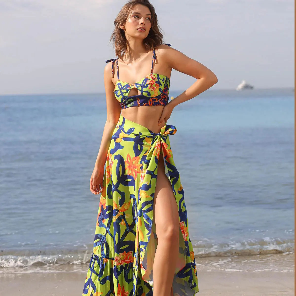 Blue Demon Eye High Waist Two Piece Set yellow / S