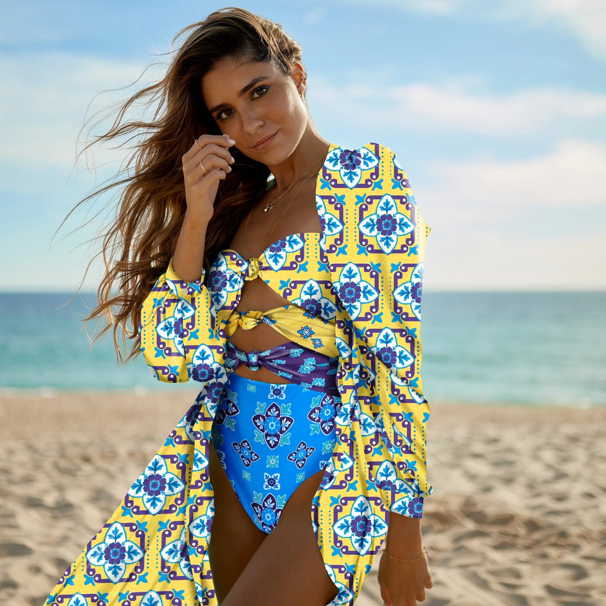 Print One-Piece Swimsuit Cover Up green3 / S