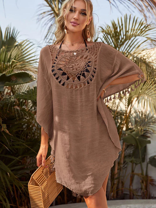 Hollow Out Tassel Bikini Cover Up color1 / One Size