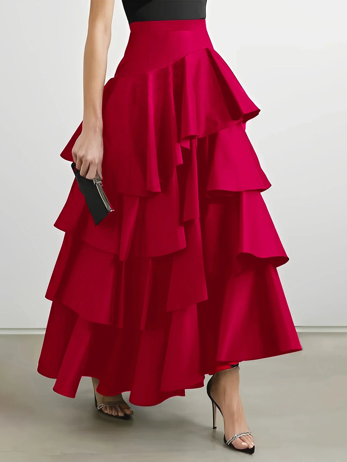 Net Stretch Waist Skirt red / S