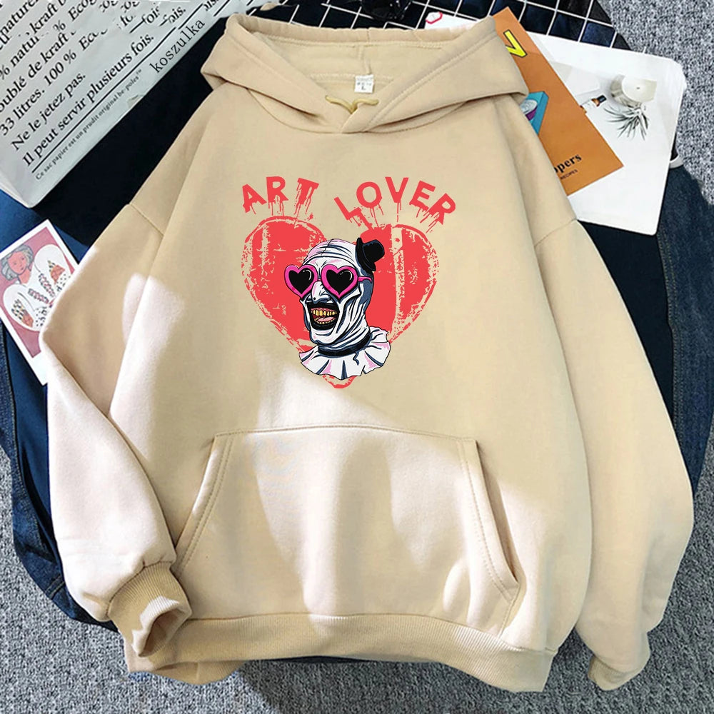 Dark Jester Graphic Pullover Hoodie beigw / XS