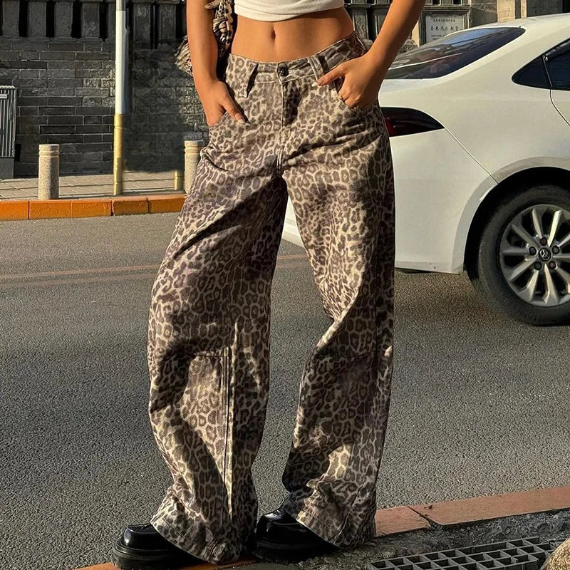 Leopard Print Stylish Straight Trousers Long
