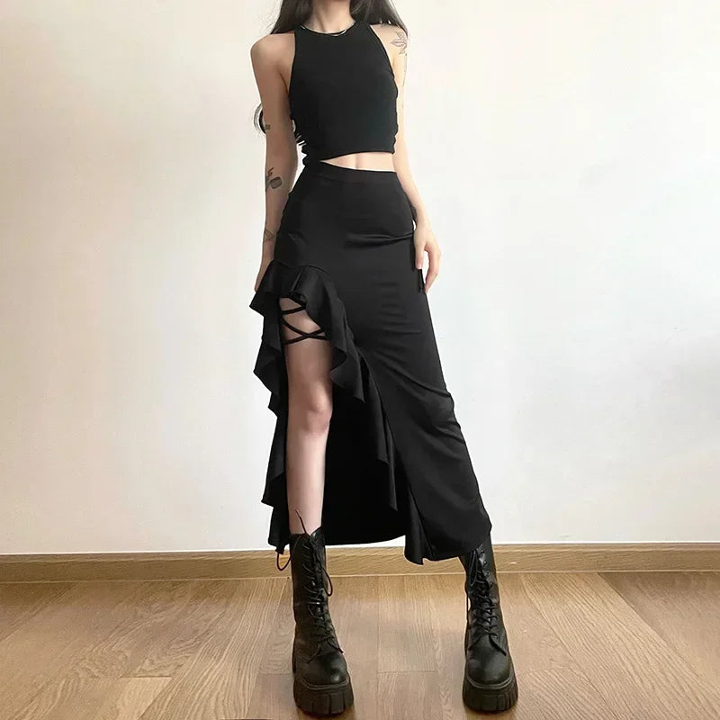 Ruffles Split A-line Party Skirt