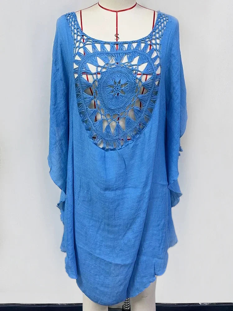 Hollow Out Tassel Bikini Cover Up color9 / One Size