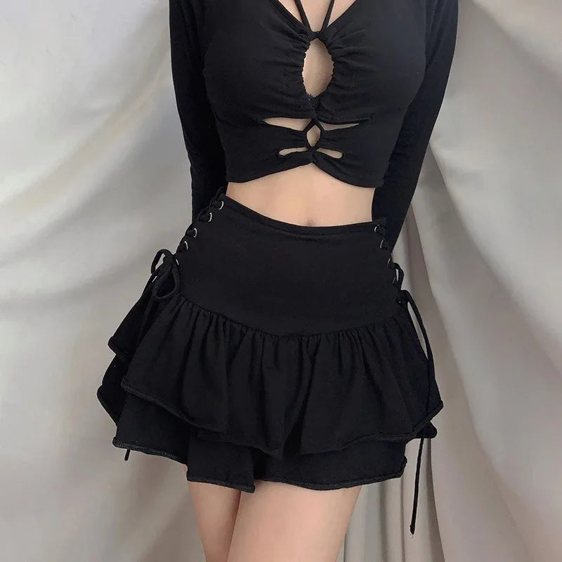 Lace Plaid Gothic Lolita Skirt black / S