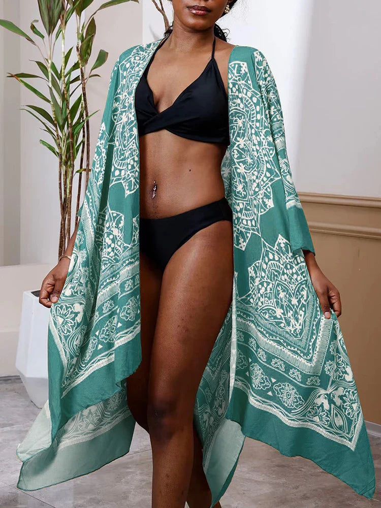 Printed Plus Size Bikini Cover Up Green / One Size
