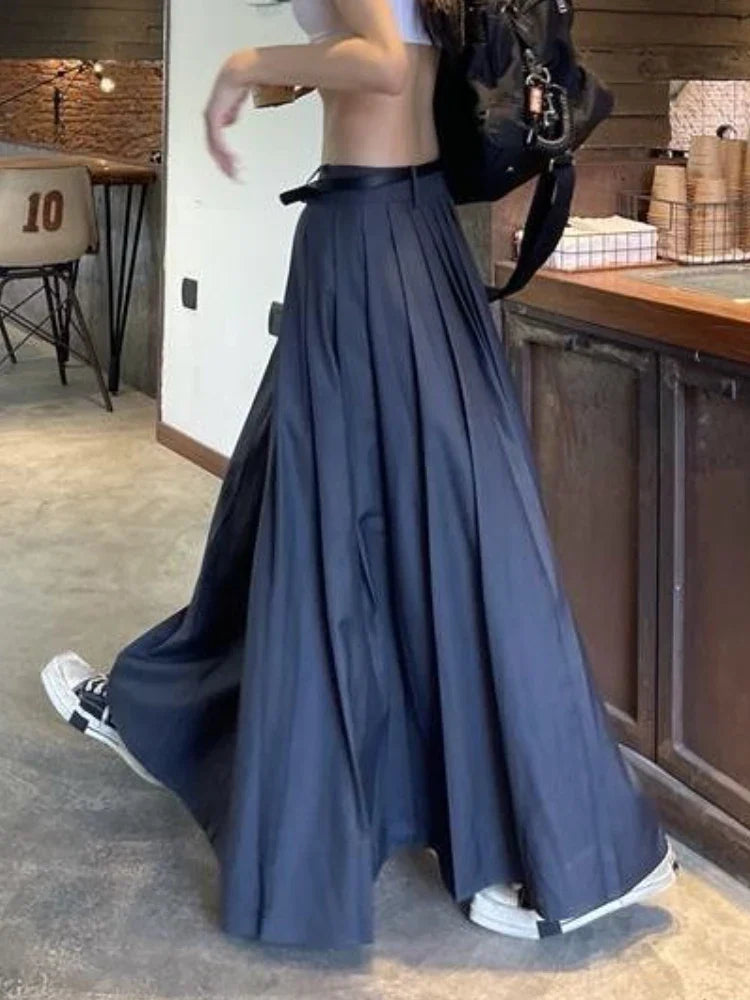 Pleated Floor Length Classic Skirt Blue / S