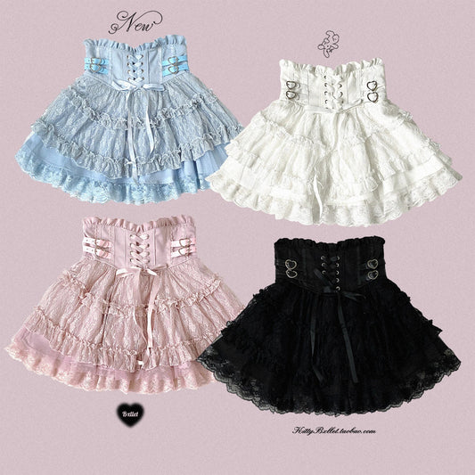Lace Ruffle Bow Mini Skirt WHITE / One Size