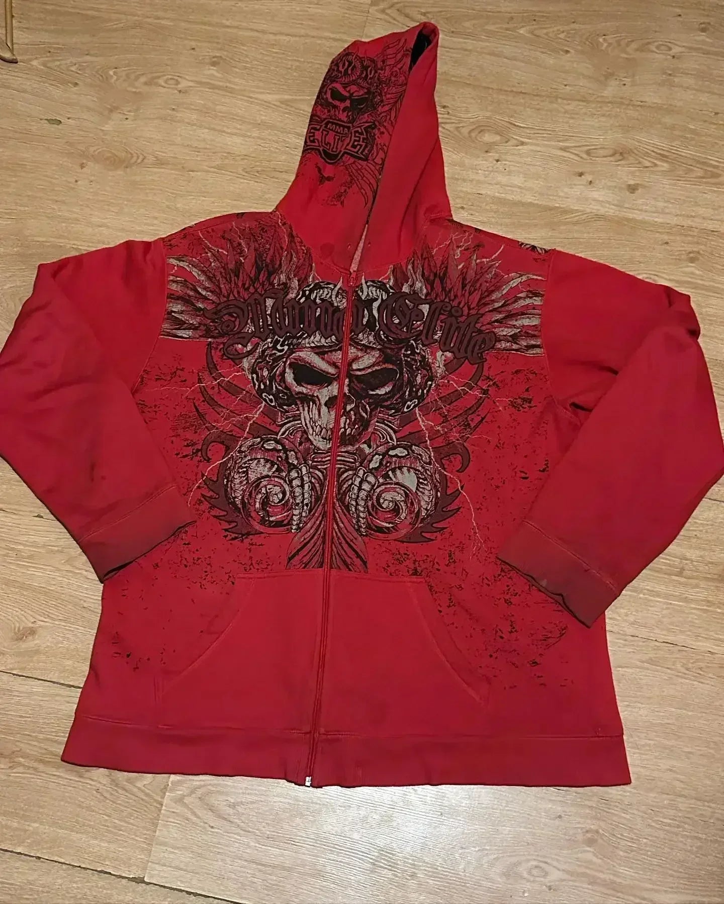 Dark Skull Oversized Zipper Hoodie red / S