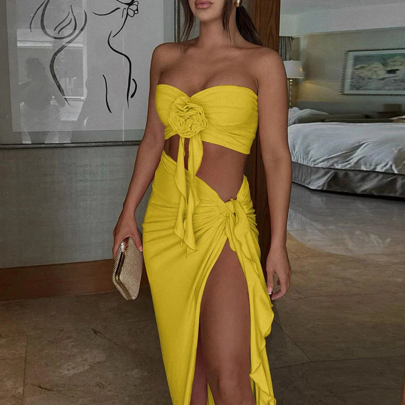 Strapless Pleated Bikini Set