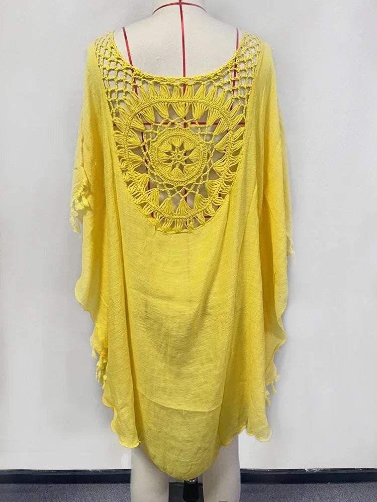 Hollow Out Tassel Bikini Cover Up color11 / One Size