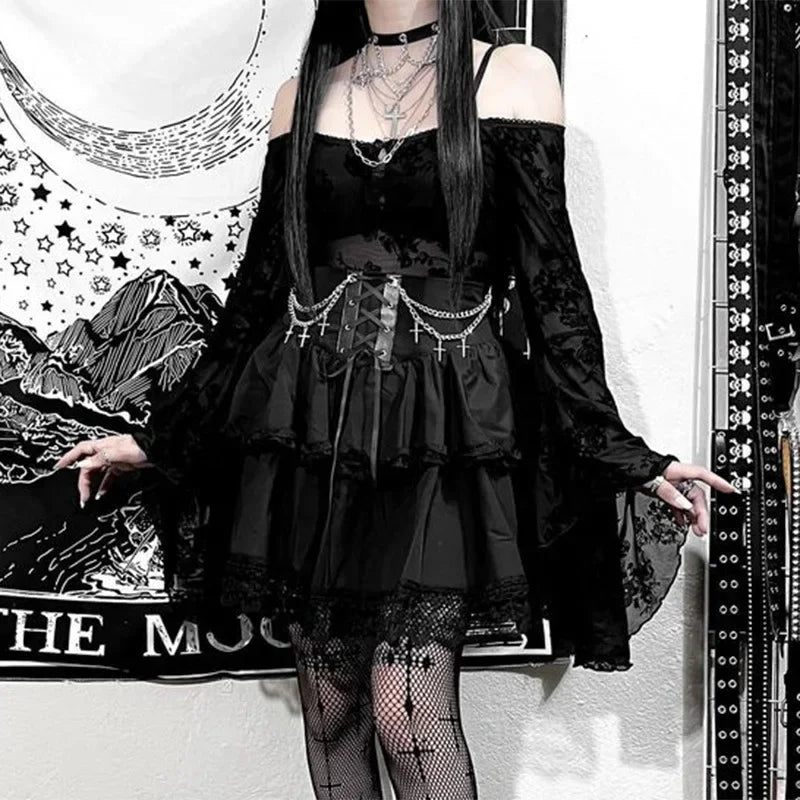 Drawstring Ruffle Fairycore Skirt black / S