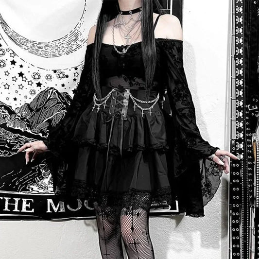 Drawstring Ruffle Fairycore Skirt black / S