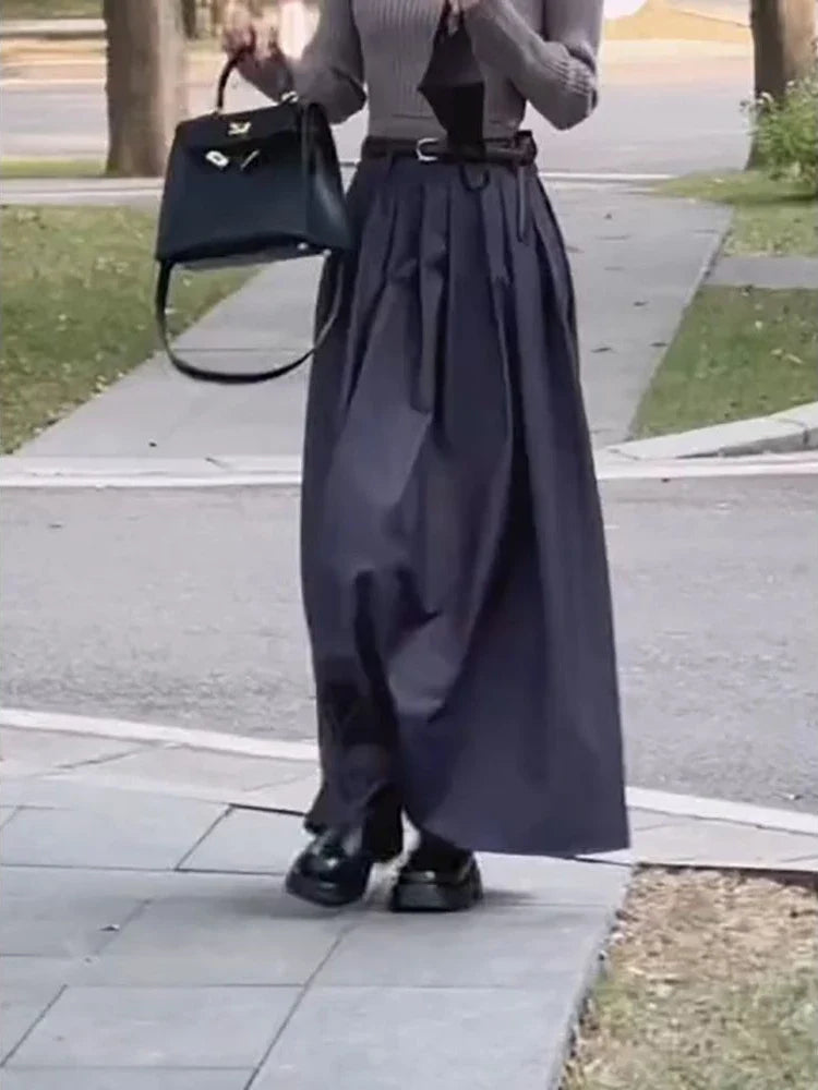 Pleated Floor Length Classic Skirt gray / S