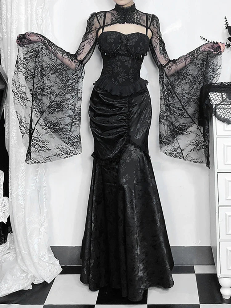 Lace Splicing Asymmetric Skirt