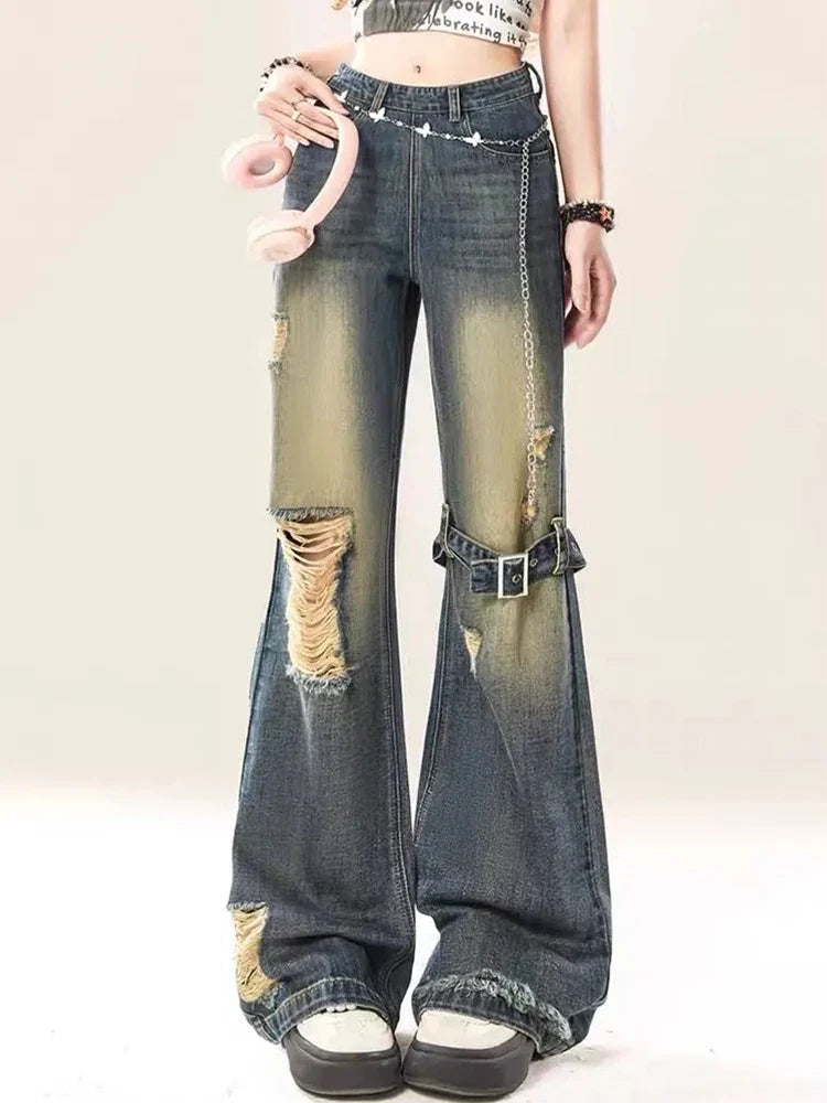 Azure Torn Dark Baggy Harajuku Pant Blue / S