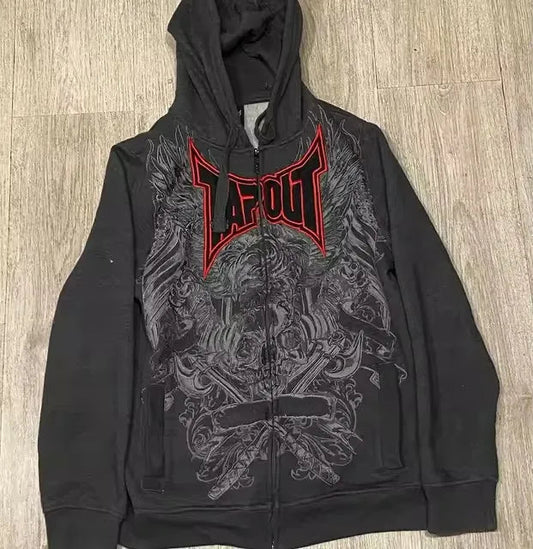 Dark Alphabet Graphic Pullover Hoodie black1 / S