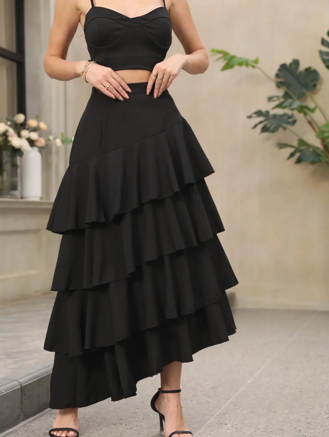 Net Stretch Waist Skirt red / S