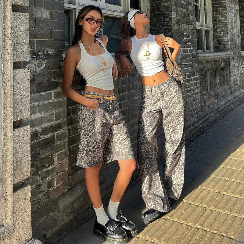Leopard Print Stylish Straight Trousers Long