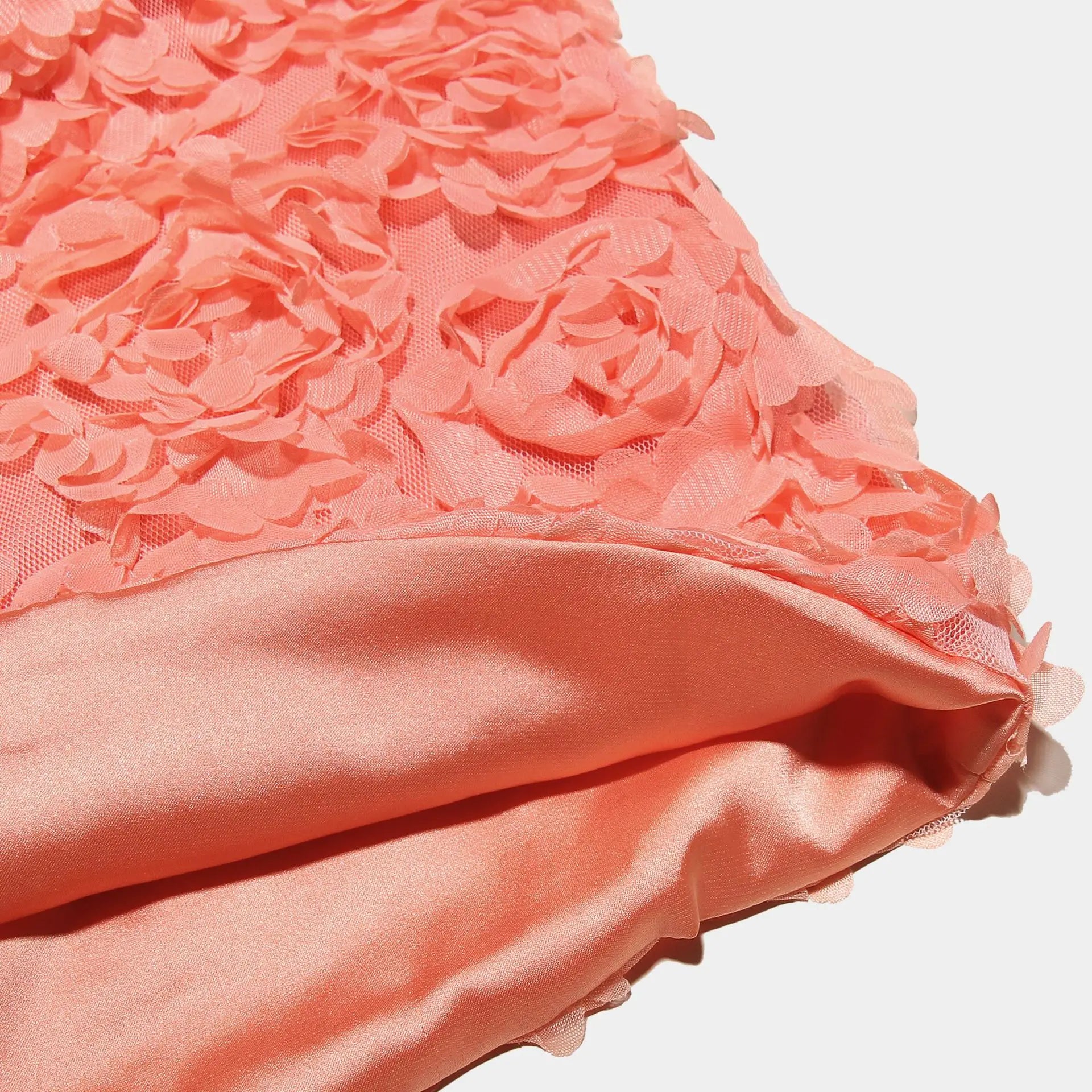 Peach Flowers Textured Charming V-Neck Mini Dress