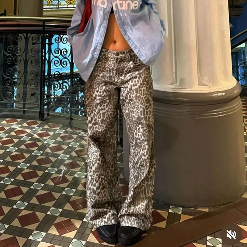 Leopard Print Stylish Straight Trousers Long
