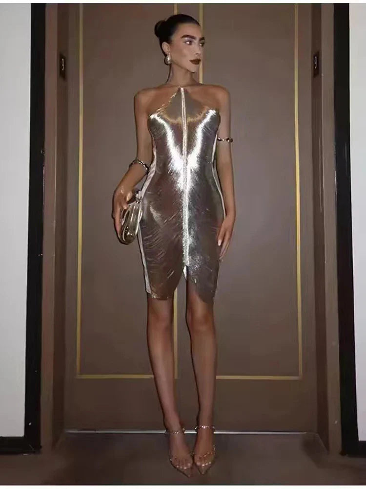 Sexy Backless Hanging Neck Tassel Mini Chic Slim Party Christmas Dress Dresses-L