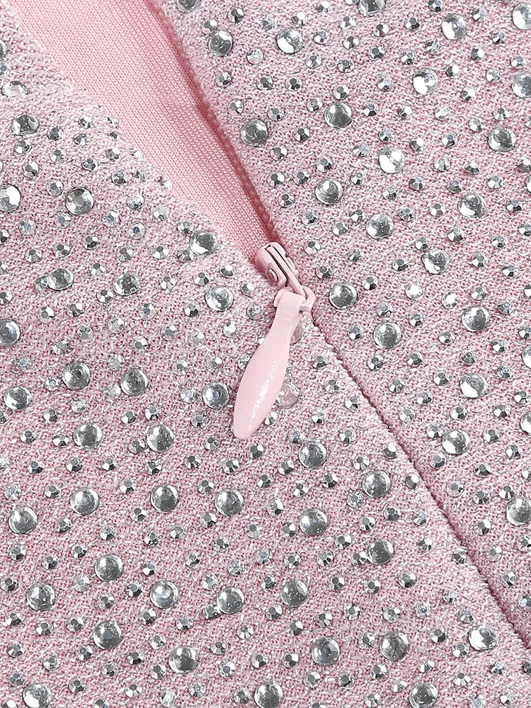 Sexy Halter Neck Shiny Diamonds Bow Maxi Dress Backless Christmas Party Dresses-L