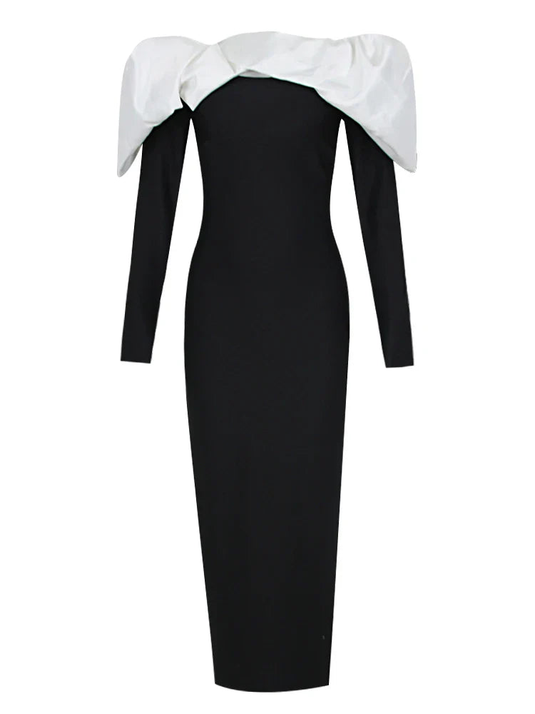 Sexy Off Shoulder Long Sleeves Bandage Black Detachable Pleated Christmas Party Dress / S Dresses-L