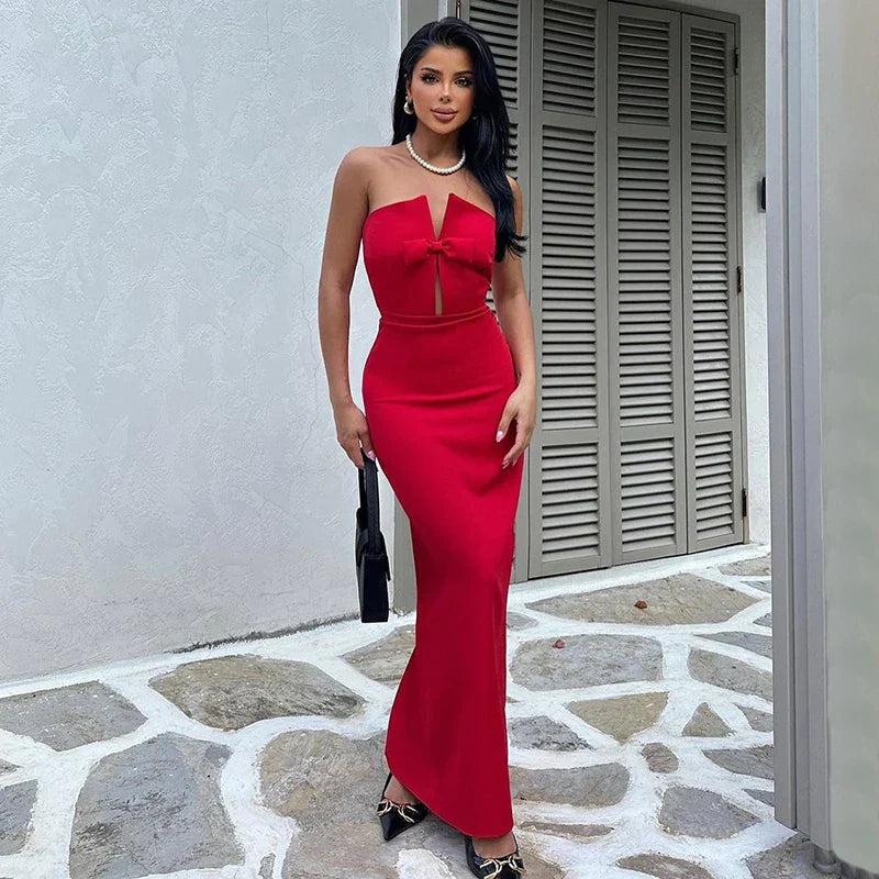 Sexy Elegant Red Maxi Dress Casual Streetwear Christmas Party / S Dresses-L