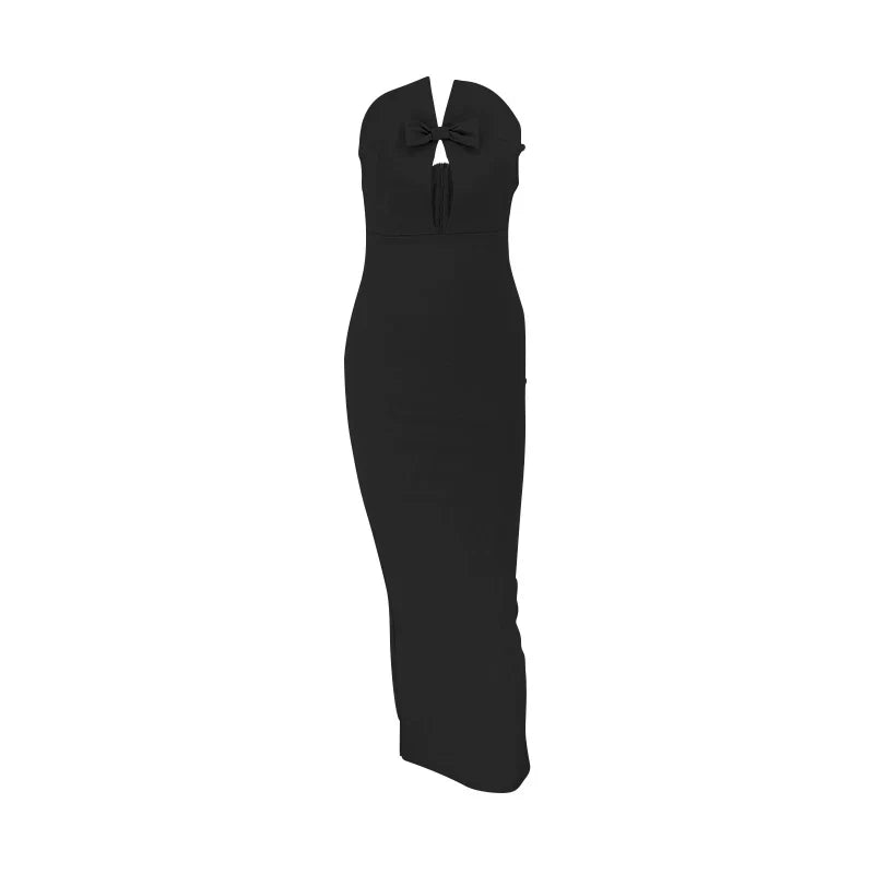 Sexy Strapless Slim Hollow Out Maxi Red Christmas Party Dress Black / S Dresses-L
