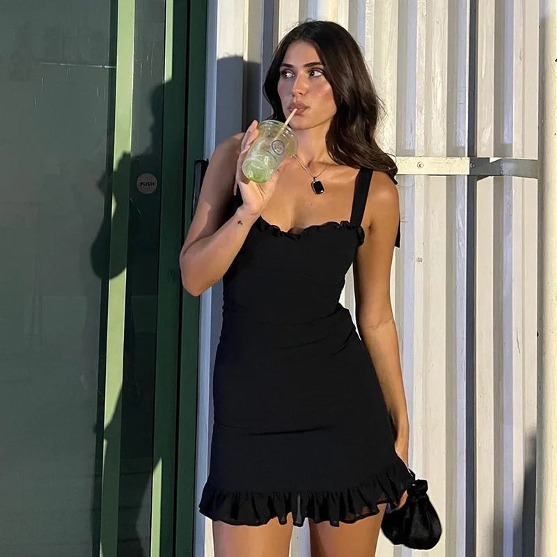 Ruffle Mini Bodycon Pleated Red Christmas Party Dress Dresses-L