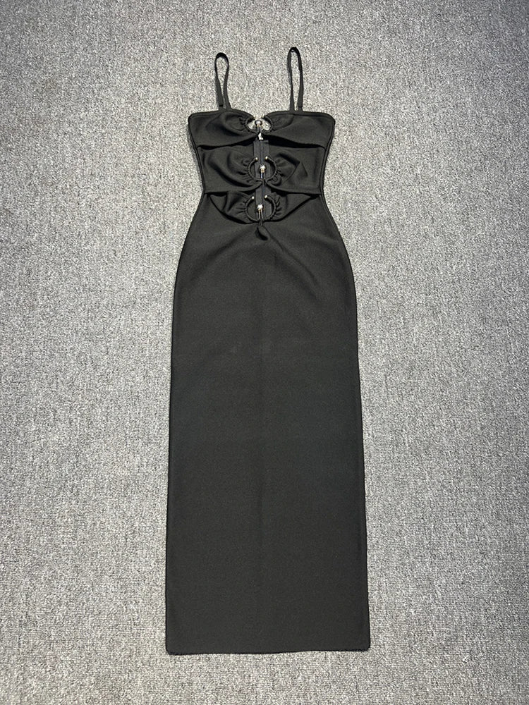 Sexy Spaghetti Strap Hollow Out Bandage Black Green Sleeveless Christmas Party Dress / S Dresses-L