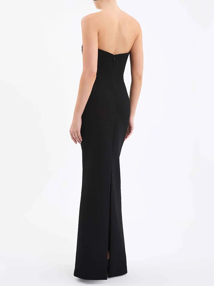Sexy Strapless V Neck Lace Sequin Design Black Velvet Christmas Party Dress Dresses-L
