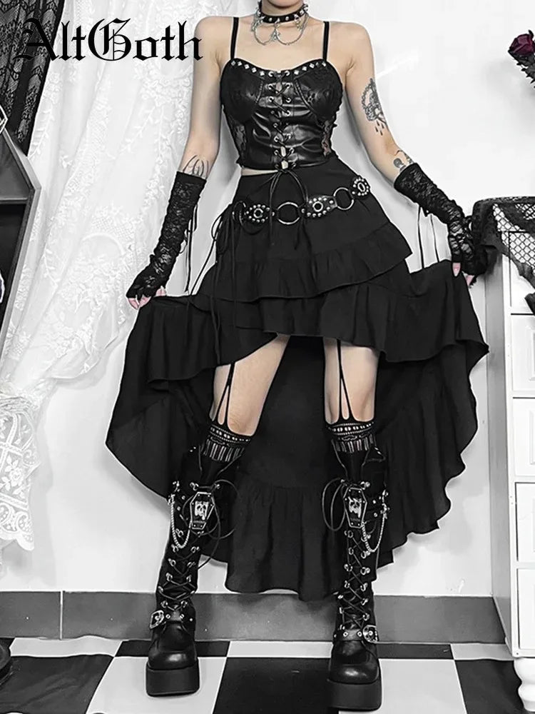 Velvet Lace Patchwork Trumpet Skirt black3 / S
