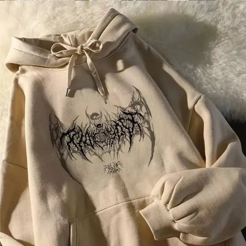 Skull Graphic Long Sleeve Hoodie khaki / S