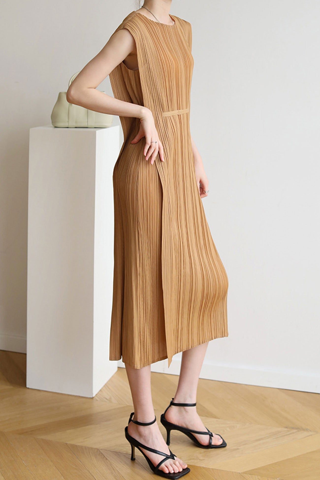 Ruched Lace-Up Midi Dress Dresses