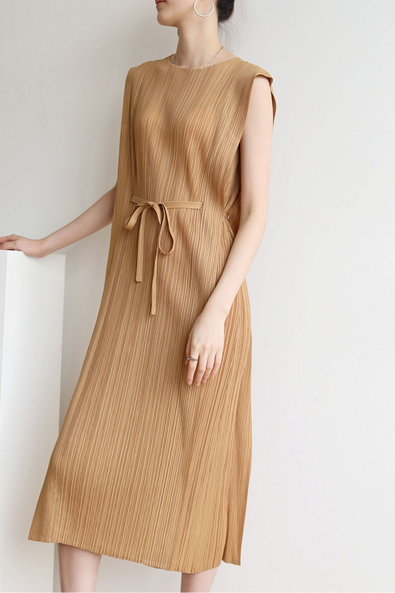 Ruched Lace-Up Midi Dress Dresses