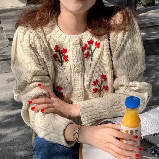 Elegant Print Single Breasted Knit Cardigan cardiagn-250126